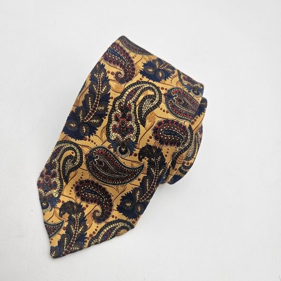 Robert Talbott 7-Fold 100% Silk Necktie - Orange Gold White  Robert Talbott Seven Fold Yellow Paisley Limited Edition Pattern 61\